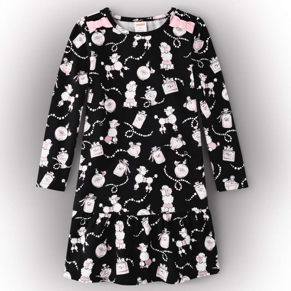 NWT!! Gymboree Girls Perfume Poodle Pearls Dress Tres Chic - Black Girls Sz 6